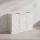 Lukka Alpha 1200mm Gloss White PVC Freestanding Vanity with Side/Middle Drawers For Single/Double Bowls