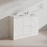 Lukka Alpha 1200mm Gloss White PVC Freestanding Vanity with Side/Middle Drawers For Single/Double Bowls