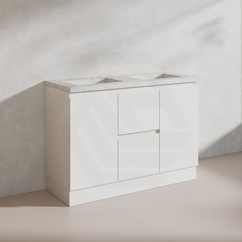 Lukka Alpha 1200mm Gloss White PVC Freestanding Vanity with Side/Middle Drawers For Single/Double Bowls