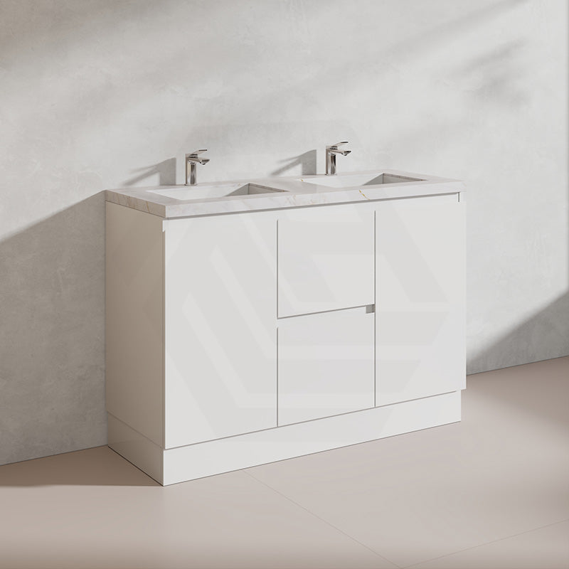 Lukka Alpha 1200mm Gloss White PVC Freestanding Vanity with Side/Middle Drawers For Single/Double Bowls