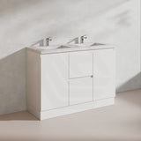 Lukka Alpha 1200mm Gloss White PVC Freestanding Vanity with Side/Middle Drawers For Single/Double Bowls
