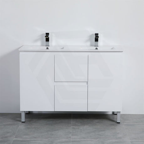 Lukka Alpha 1200mm Gloss White PVC Freestanding Vanity with Side/Middle Drawers For Single/Double Bowls