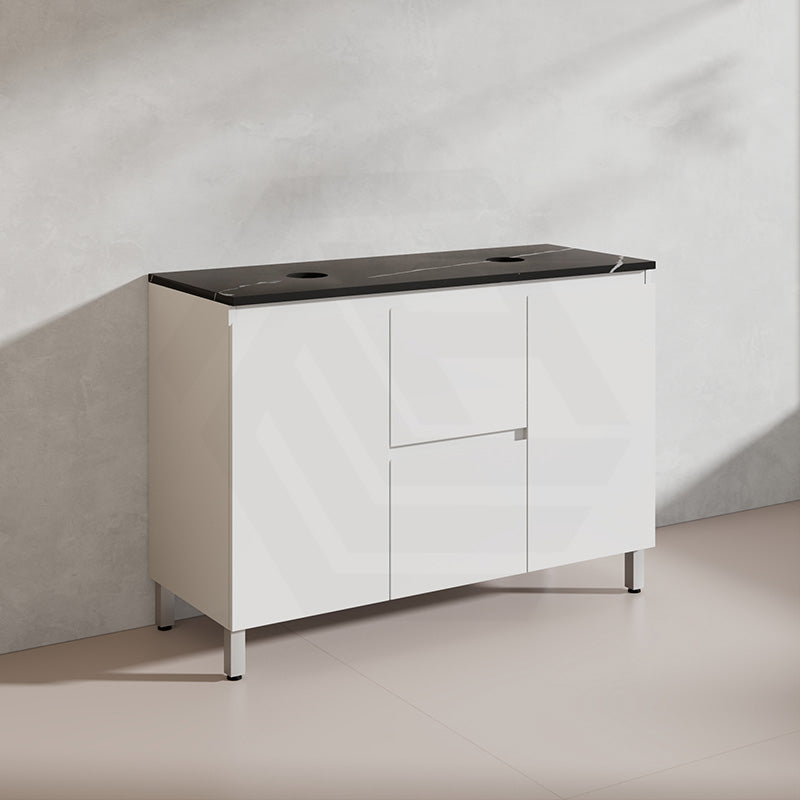 Lukka Alpha 1200mm Gloss White PVC Freestanding Vanity with Side/Middle Drawers For Single/Double Bowls