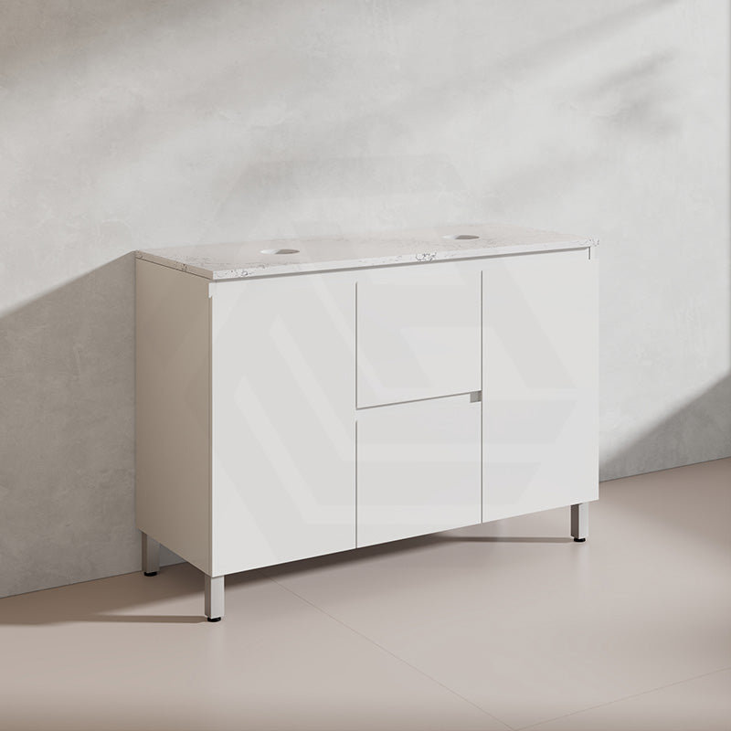 Lukka Alpha 1200mm Gloss White PVC Freestanding Vanity with Side/Middle Drawers For Single/Double Bowls