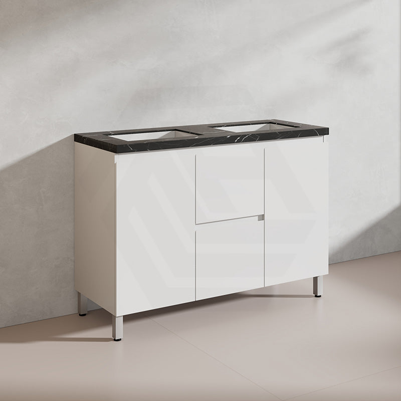 Lukka Alpha 1200mm Gloss White PVC Freestanding Vanity with Side/Middle Drawers For Single/Double Bowls