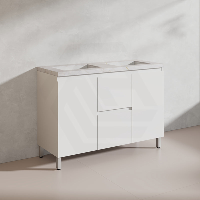 Lukka Alpha 1200mm Gloss White PVC Freestanding Vanity with Side/Middle Drawers For Single/Double Bowls
