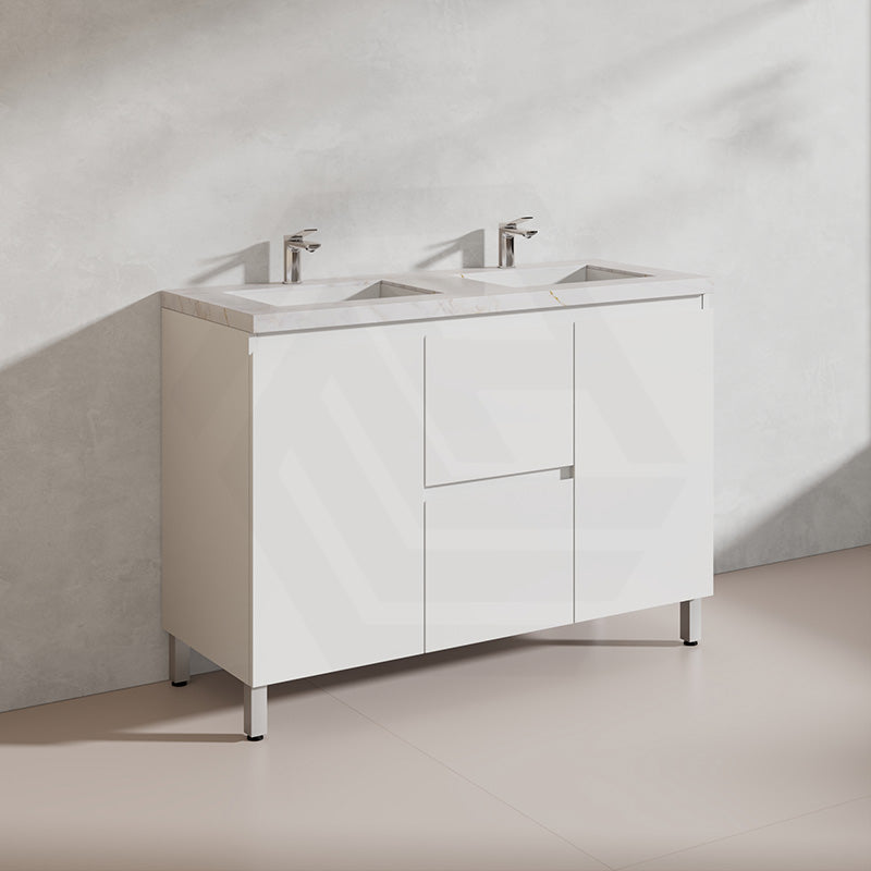 Lukka Alpha 1200mm Gloss White PVC Freestanding Vanity with Side/Middle Drawers For Single/Double Bowls