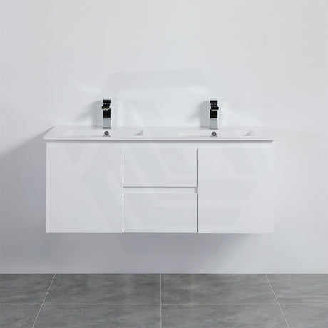 Lukka Alpha 1200mm Gloss White PVC Wall Hung Vanity with Soft Closing Finger Pull Doors and Drawers for Single/Double Bowls