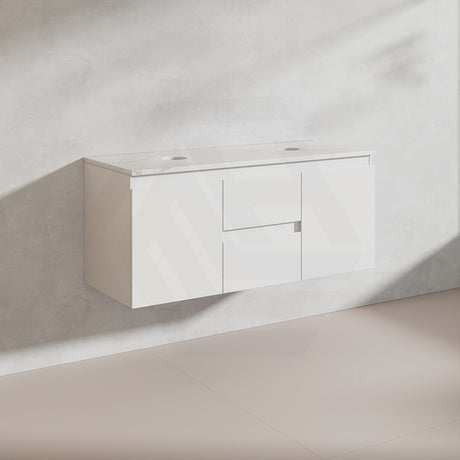 Lukka Alpha 1200mm Gloss White PVC Wall Hung Vanity with Soft Closing Finger Pull Doors and Drawers for Single/Double Bowls
