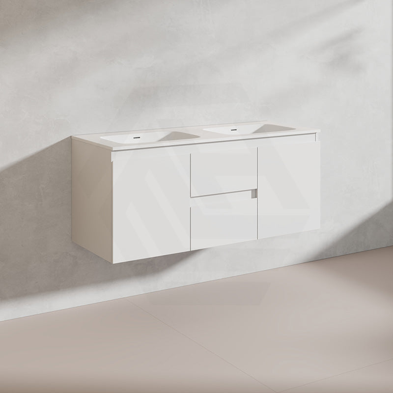 Lukka Alpha 1200mm Gloss White PVC Wall Hung Vanity with Soft Closing Finger Pull Doors and Drawers for Single/Double Bowls