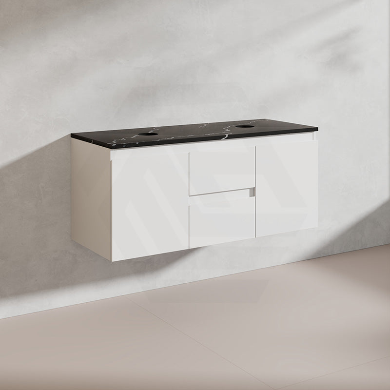 Lukka Alpha 1200mm Gloss White PVC Wall Hung Vanity with Soft Closing Finger Pull Doors and Drawers for Single/Double Bowls