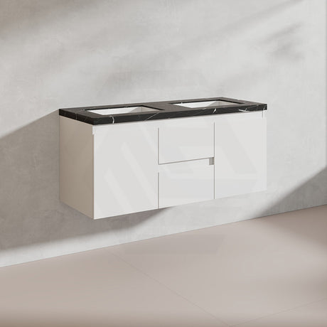 Lukka Alpha 1200mm Gloss White PVC Wall Hung Vanity with Soft Closing Finger Pull Doors and Drawers for Single/Double Bowls