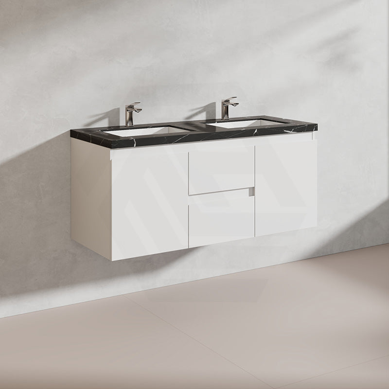 Lukka Alpha 1200mm Gloss White PVC Wall Hung Vanity with Soft Closing Finger Pull Doors and Drawers for Single/Double Bowls