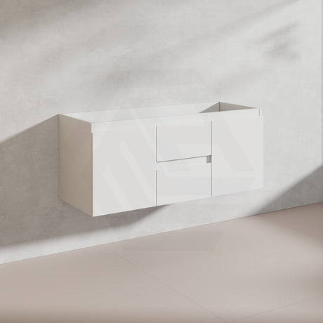 Lukka Alpha 1200mm Gloss White PVC Wall Hung Vanity with Soft Closing Finger Pull Doors and Drawers for Single/Double Bowls