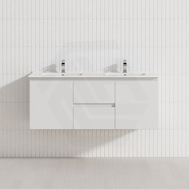 Lukka Alpha 1200mm Gloss White PVC Wall Hung Vanity with Soft Closing Finger Pull Doors and Drawers for Single/Double Bowls