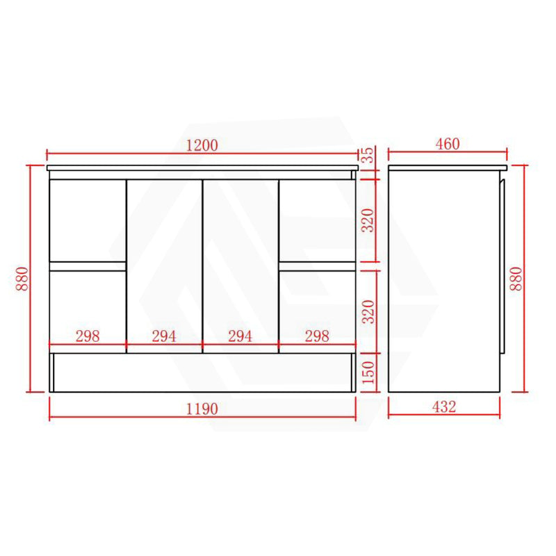 Lukka Alpha 1200mm Gloss White PVC Freestanding Vanity with Side/Middle Drawers For Single/Double Bowls