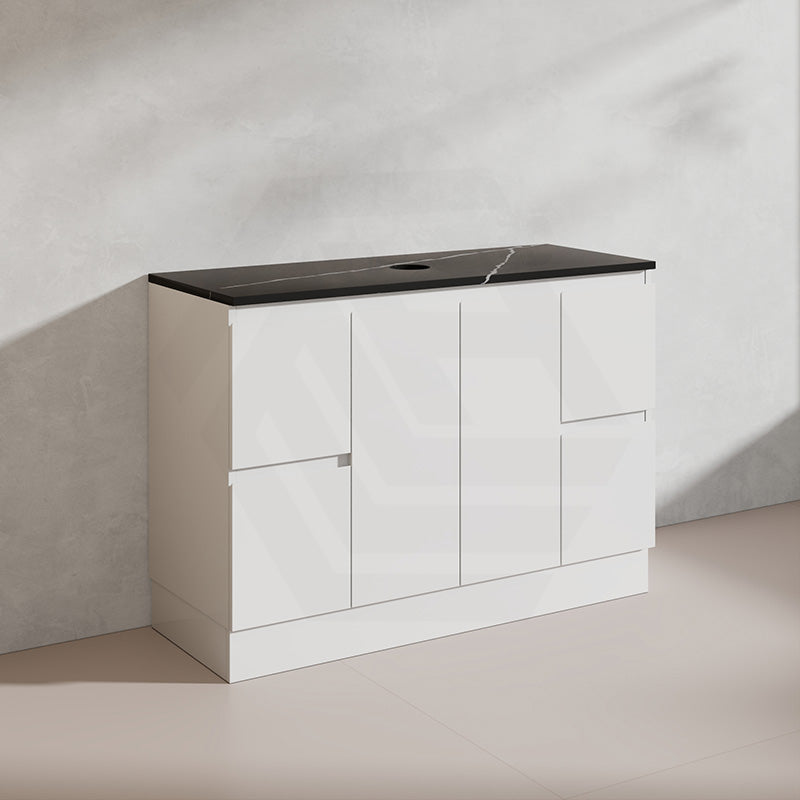 Lukka Alpha 1200mm Gloss White PVC Freestanding Vanity with Side/Middle Drawers For Single/Double Bowls