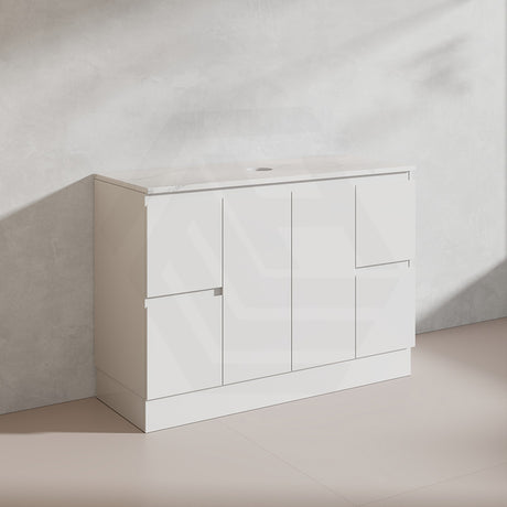 Lukka Alpha 1200mm Gloss White PVC Freestanding Vanity with Side/Middle Drawers For Single/Double Bowls