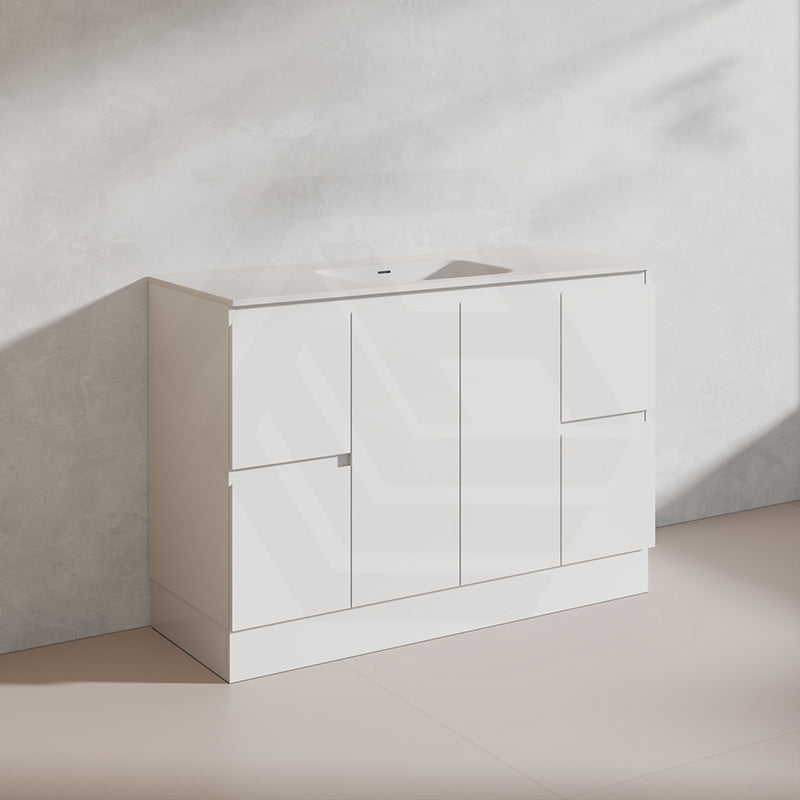Lukka Alpha 1200mm Gloss White PVC Freestanding Vanity with Side/Middle Drawers For Single/Double Bowls