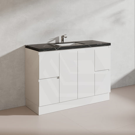Lukka Alpha 1200mm Gloss White PVC Freestanding Vanity with Side/Middle Drawers For Single/Double Bowls