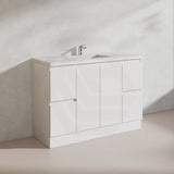 Lukka Alpha 1200mm Gloss White PVC Freestanding Vanity with Side/Middle Drawers For Single/Double Bowls