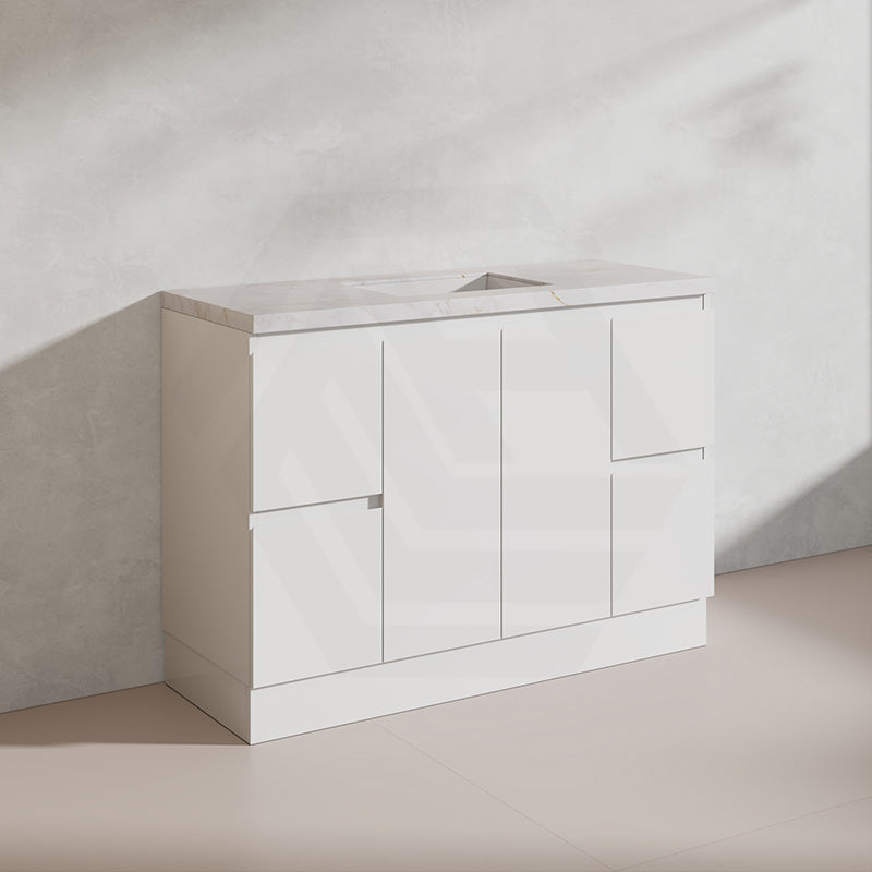 Lukka Alpha 1200mm Gloss White PVC Freestanding Vanity with Side/Middle Drawers For Single/Double Bowls