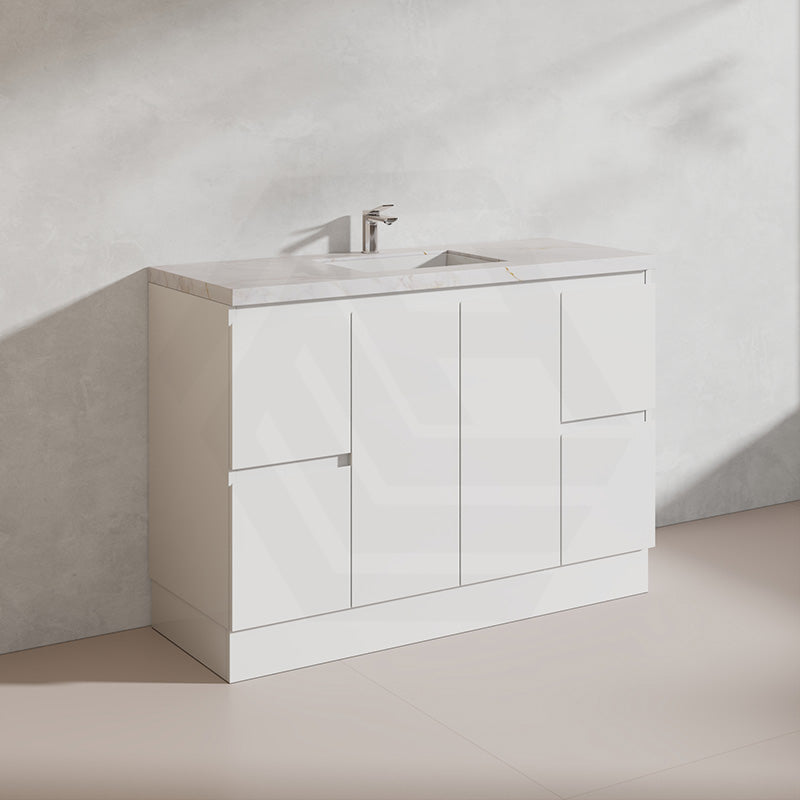 Lukka Alpha 1200mm Gloss White PVC Freestanding Vanity with Side/Middle Drawers For Single/Double Bowls