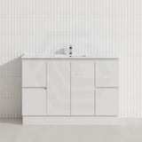 Lukka Alpha 1200mm Gloss White PVC Freestanding Vanity with Side/Middle Drawers For Single/Double Bowls