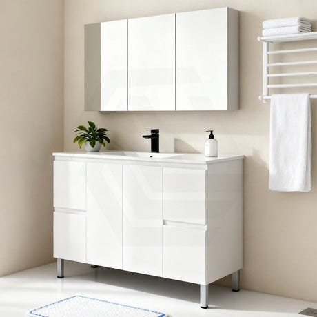 Lukka Alpha 1200mm Gloss White PVC Freestanding Vanity with Side/Middle Drawers For Single/Double Bowls