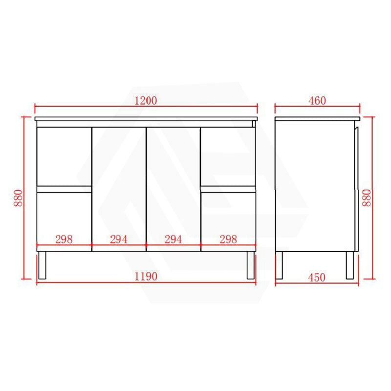 Lukka Alpha 1200mm Gloss White PVC Freestanding Vanity with Side/Middle Drawers For Single/Double Bowls