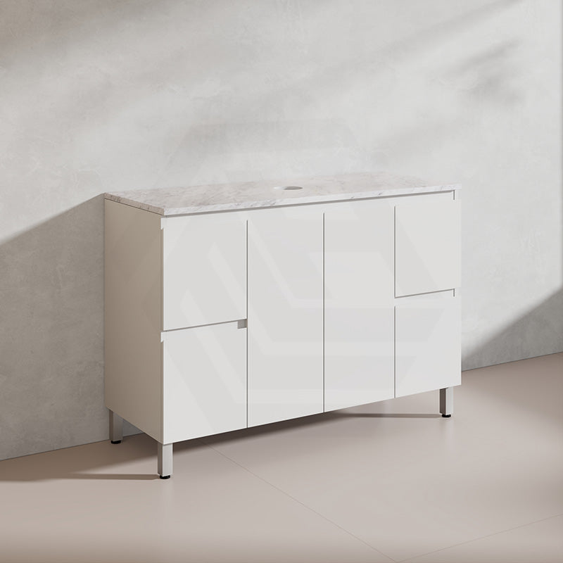 Lukka Alpha 1200mm Gloss White PVC Freestanding Vanity with Side/Middle Drawers For Single/Double Bowls