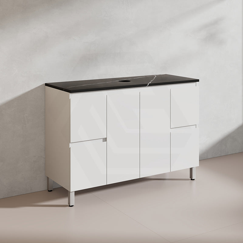 Lukka Alpha 1200mm Gloss White PVC Freestanding Vanity with Side/Middle Drawers For Single/Double Bowls