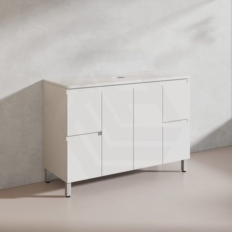 Lukka Alpha 1200mm Gloss White PVC Freestanding Vanity with Side/Middle Drawers For Single/Double Bowls