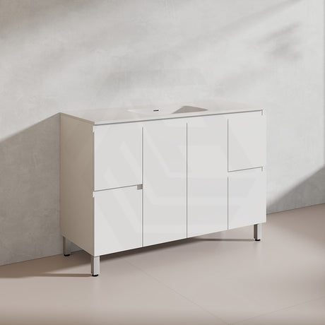 Lukka Alpha 1200mm Gloss White PVC Freestanding Vanity with Side/Middle Drawers For Single/Double Bowls