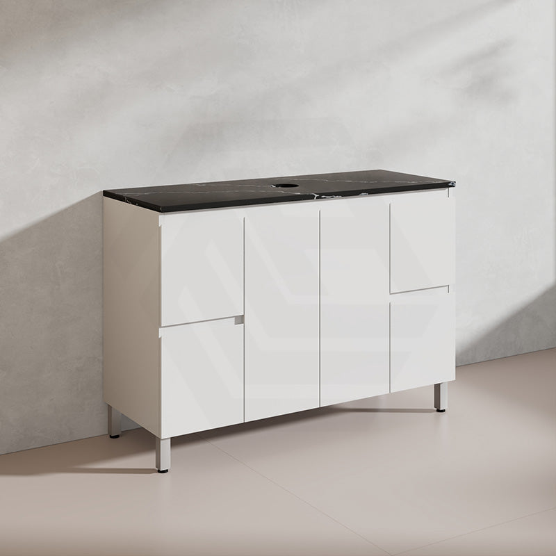 Lukka Alpha 1200mm Gloss White PVC Freestanding Vanity with Side/Middle Drawers For Single/Double Bowls