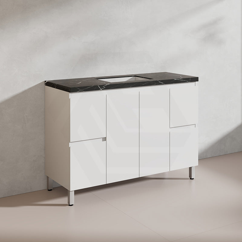 Lukka Alpha 1200mm Gloss White PVC Freestanding Vanity with Side/Middle Drawers For Single/Double Bowls