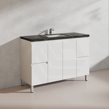 Lukka Alpha 1200mm Gloss White PVC Freestanding Vanity with Side/Middle Drawers For Single/Double Bowls