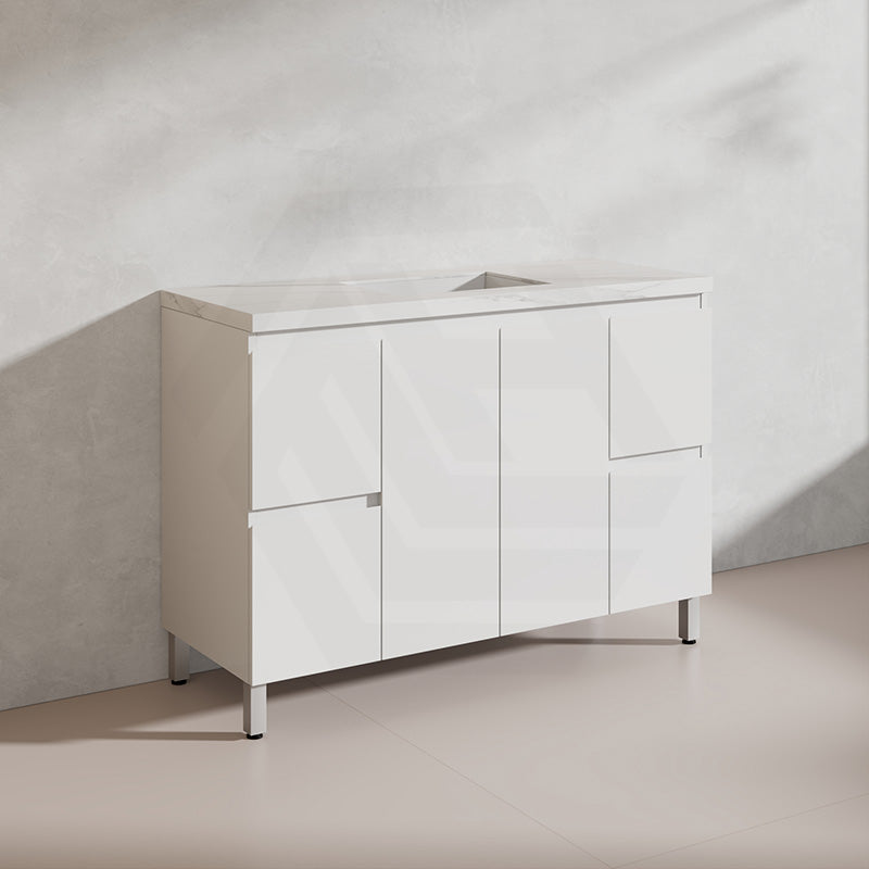 Lukka Alpha 1200mm Gloss White PVC Freestanding Vanity with Side/Middle Drawers For Single/Double Bowls