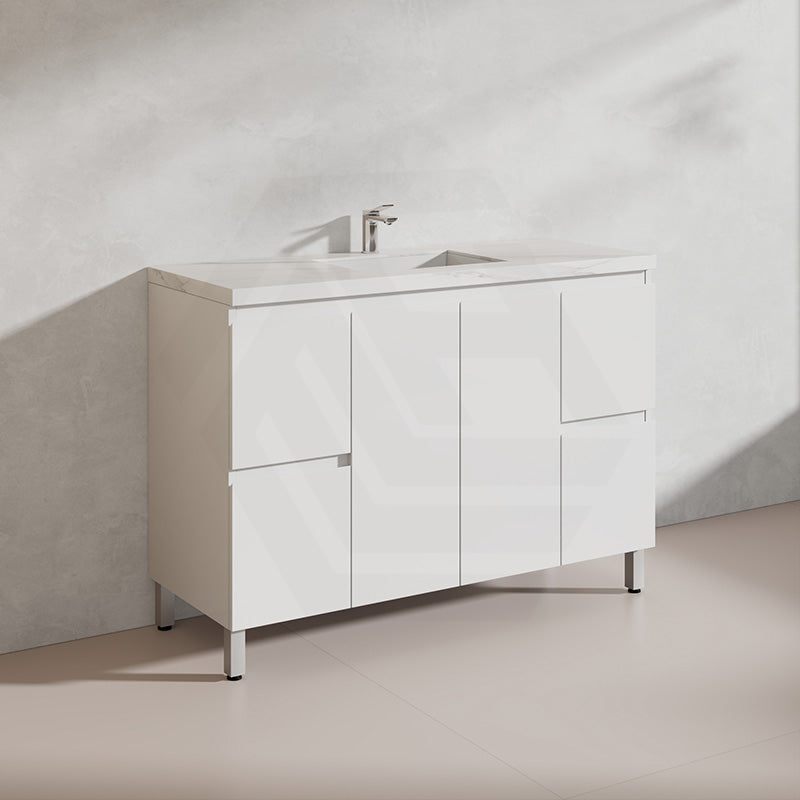 Lukka Alpha 1200mm Gloss White PVC Freestanding Vanity with Side/Middle Drawers For Single/Double Bowls