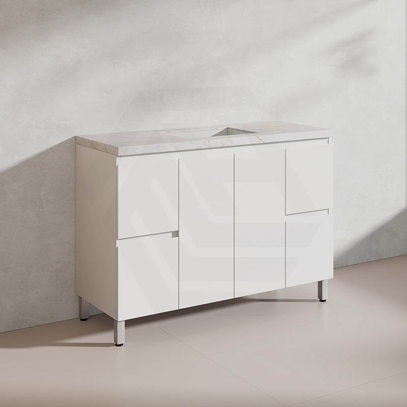 Lukka Alpha 1200mm Gloss White PVC Freestanding Vanity with Side/Middle Drawers For Single/Double Bowls