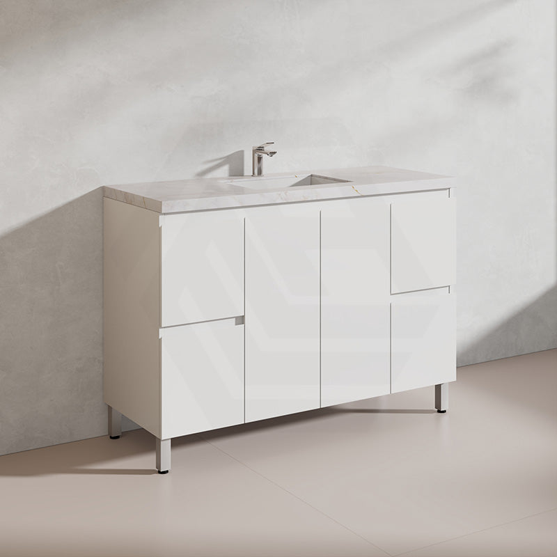Lukka Alpha 1200mm Gloss White PVC Freestanding Vanity with Side/Middle Drawers For Single/Double Bowls