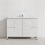 Lukka Alpha 1200mm Gloss White PVC Freestanding Vanity with Side/Middle Drawers For Single/Double Bowls
