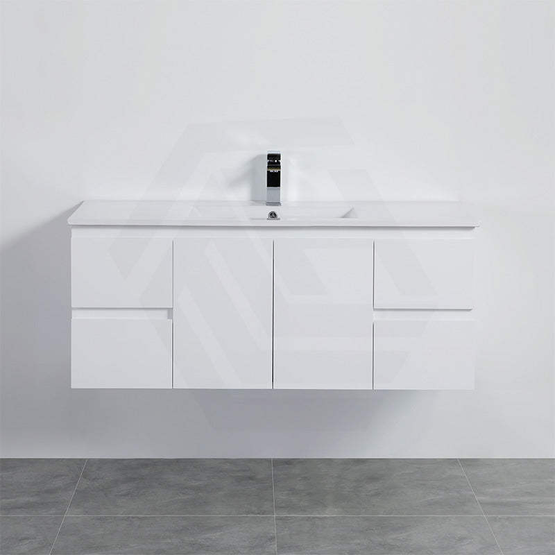 Lukka Alpha 1200mm Gloss White PVC Wall Hung Vanity with Soft Closing Finger Pull Doors and Drawers for Single/Double Bowls