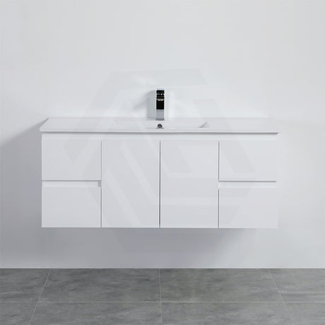 Lukka Alpha 1200mm Gloss White PVC Wall Hung Vanity with Soft Closing Finger Pull Doors and Drawers for Single/Double Bowls