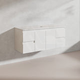 Lukka Alpha 1200mm Gloss White PVC Wall Hung Vanity with Soft Closing Finger Pull Doors and Drawers for Single/Double Bowls
