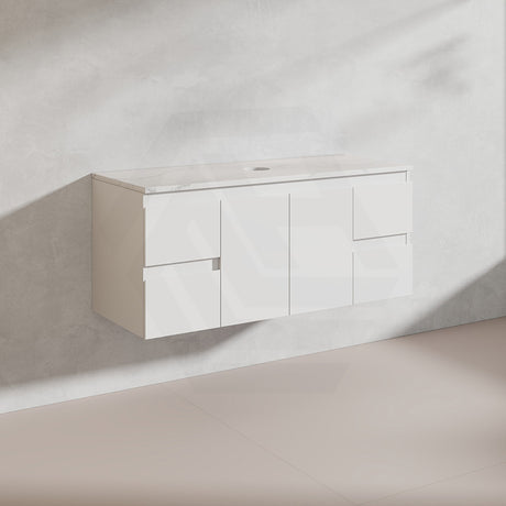 Lukka Alpha 1200mm Gloss White PVC Wall Hung Vanity with Soft Closing Finger Pull Doors and Drawers for Single/Double Bowls