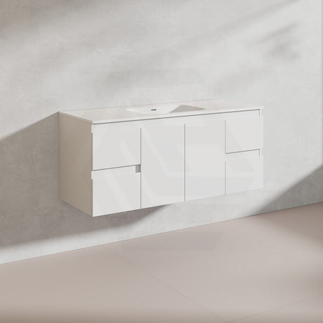 Lukka Alpha 1200mm Gloss White PVC Wall Hung Vanity with Soft Closing Finger Pull Doors and Drawers for Single/Double Bowls