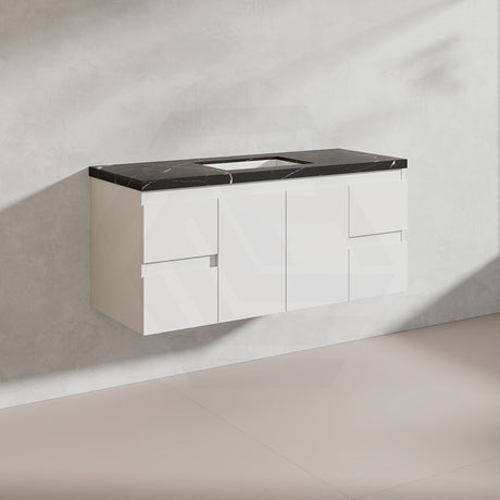 Lukka Alpha 1200mm Gloss White PVC Wall Hung Vanity with Soft Closing Finger Pull Doors and Drawers for Single/Double Bowls