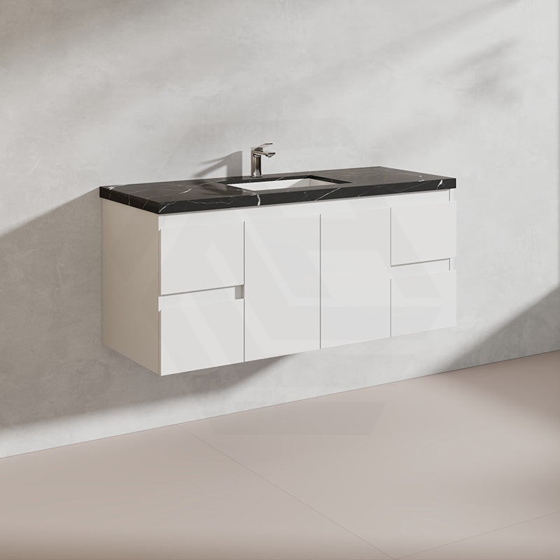 Lukka Alpha 1200mm Gloss White PVC Wall Hung Vanity with Soft Closing Finger Pull Doors and Drawers for Single/Double Bowls