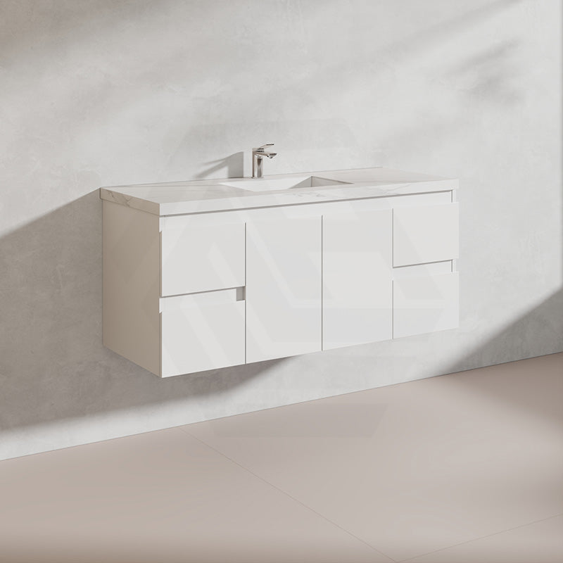 Lukka Alpha 1200mm Gloss White PVC Wall Hung Vanity with Soft Closing Finger Pull Doors and Drawers for Single/Double Bowls